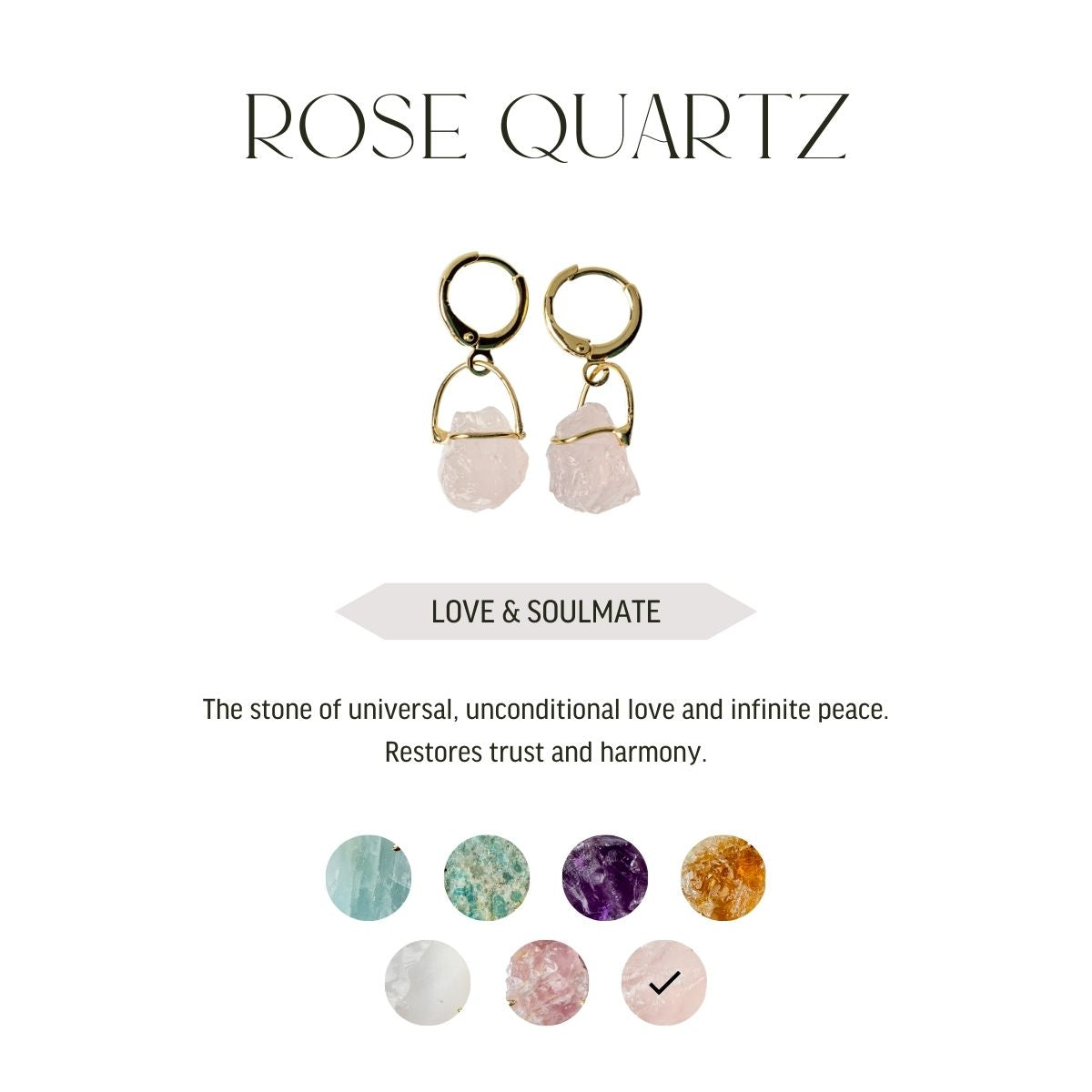 Rose Quartz - Hoops Lollipop - Gold Plated