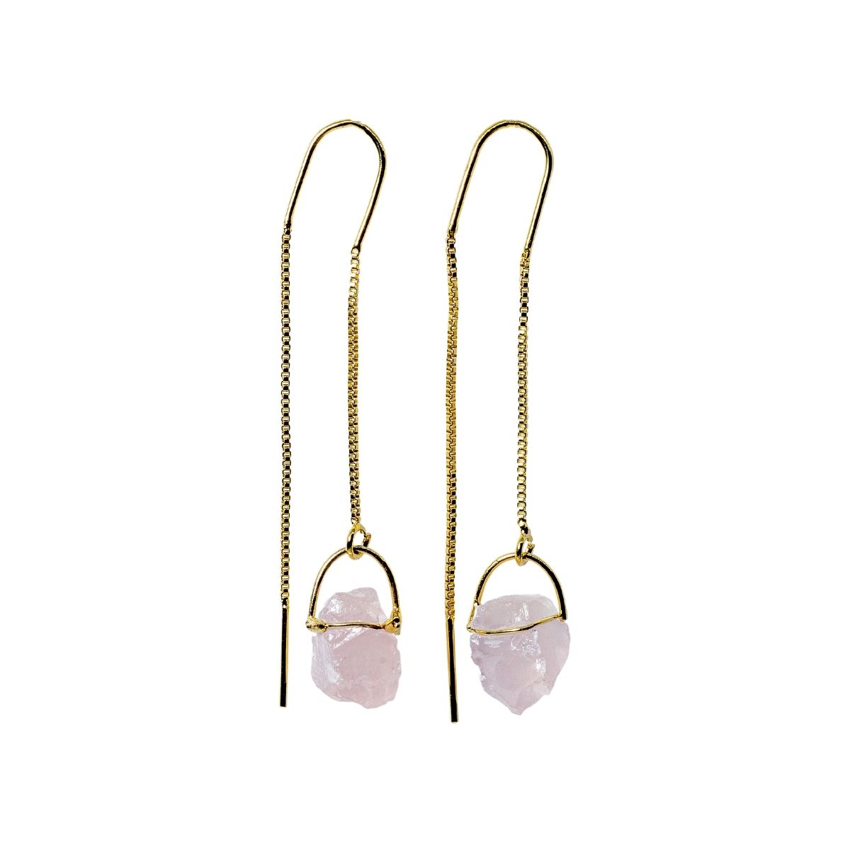 Rose Quartz - Threaded Earrings - Gold Plated
