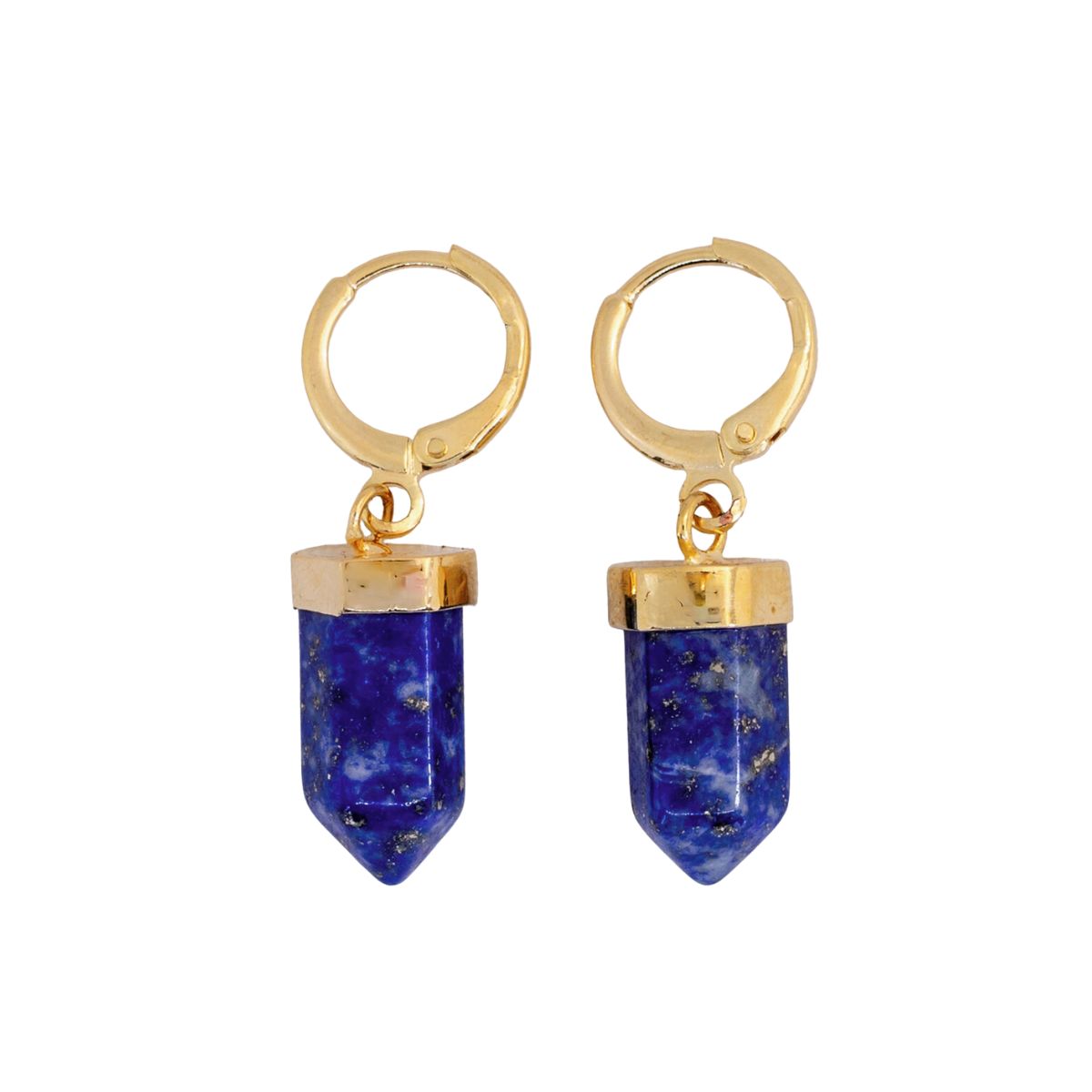 Lapis Lazuli Pointed Prism - Hoop Earrings - Gold Plated