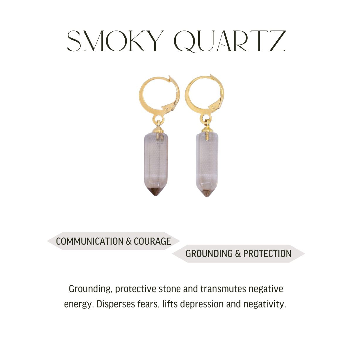 Smoky Quartz Pointed Prism - Hoop Earrings - Gold Plated