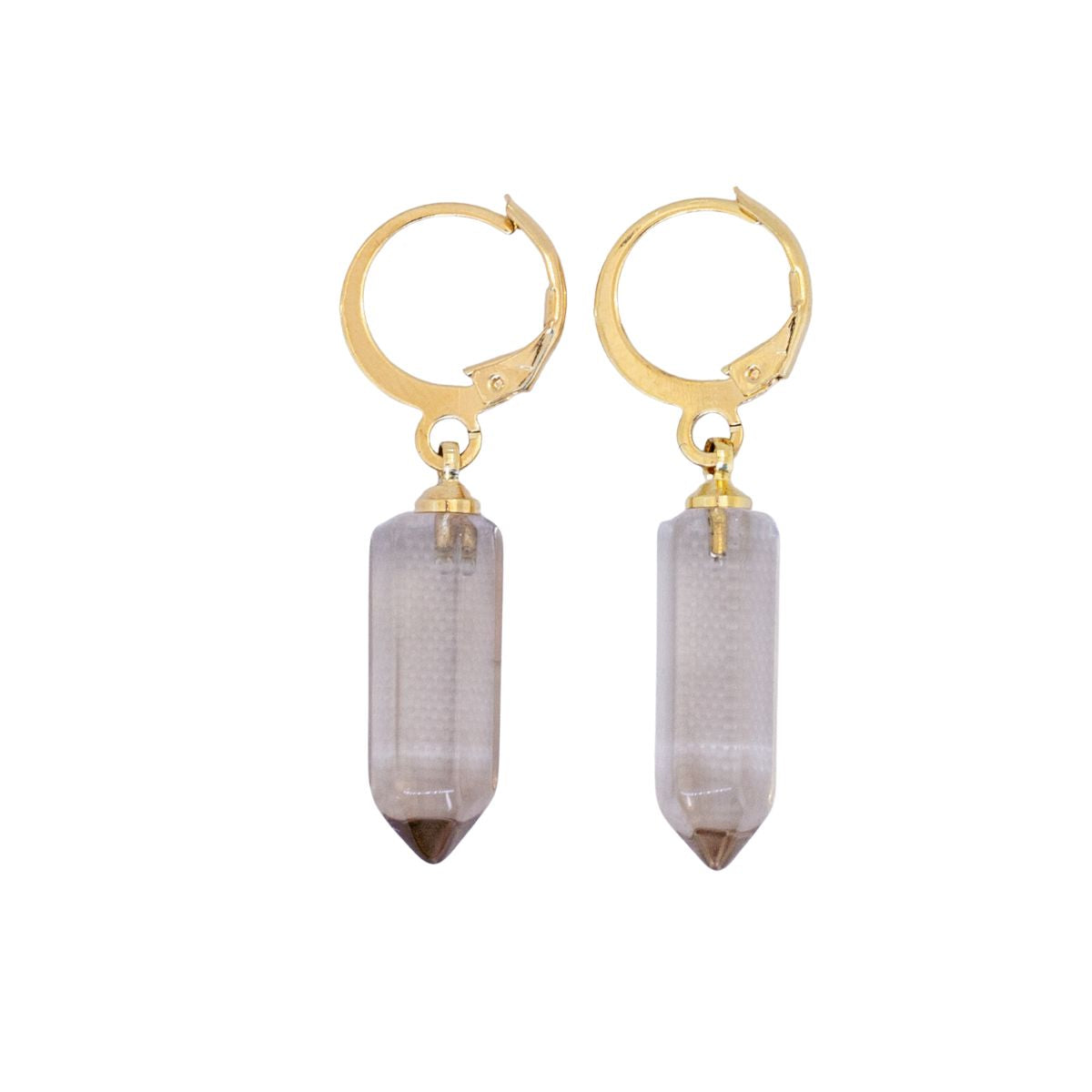 Smoky Quartz Pointed Prism - Hoop Earrings - Gold Plated
