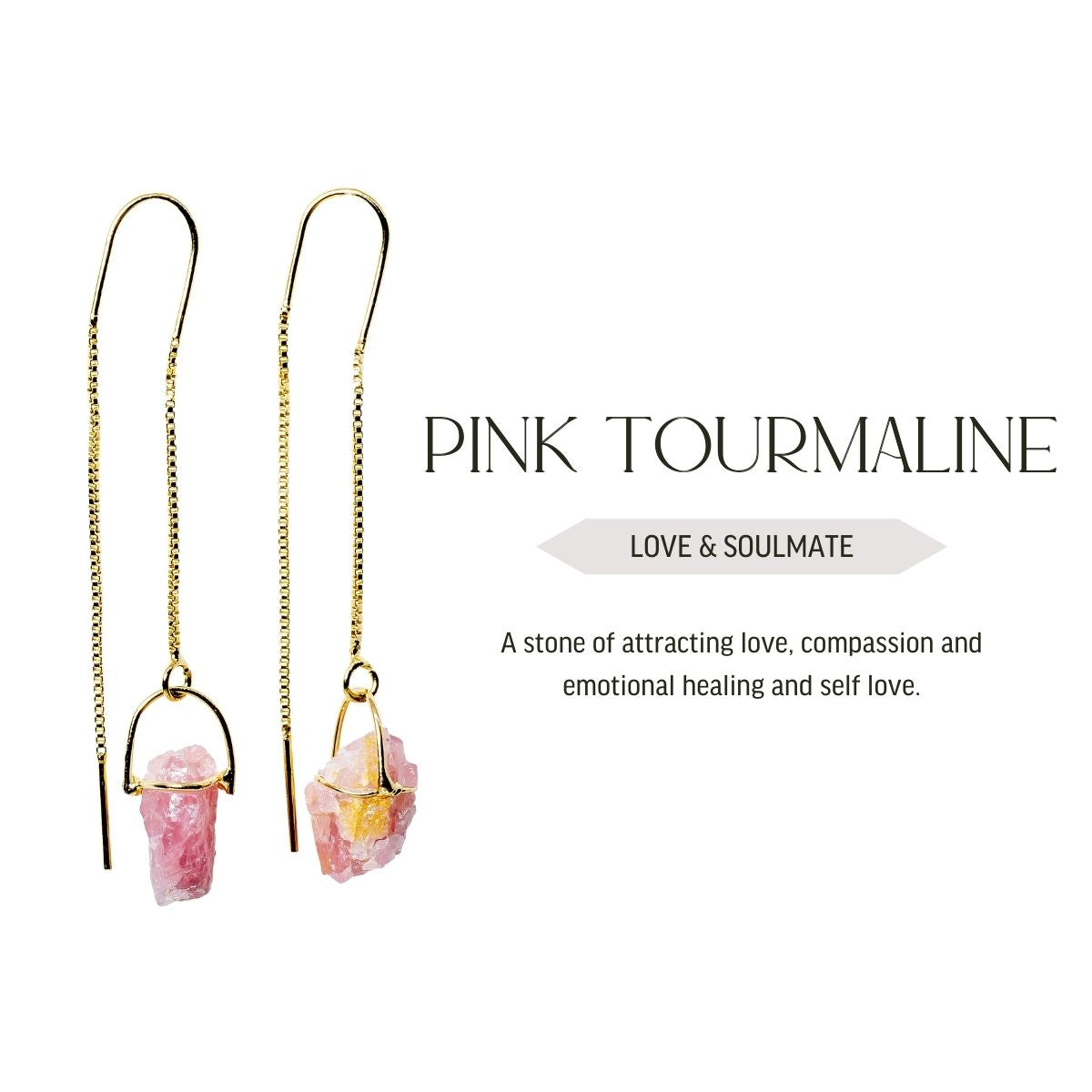 Pink Tourmaline - Threaded Earrings - Gold Plated