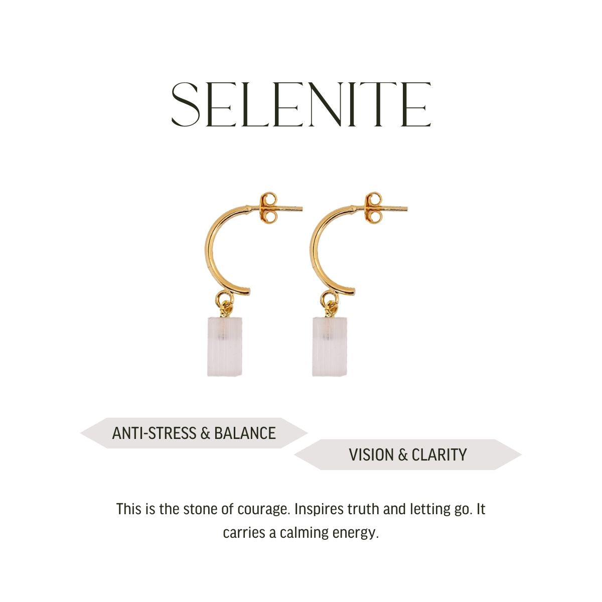 Selenite Half Moon Earrings - Gold Plated