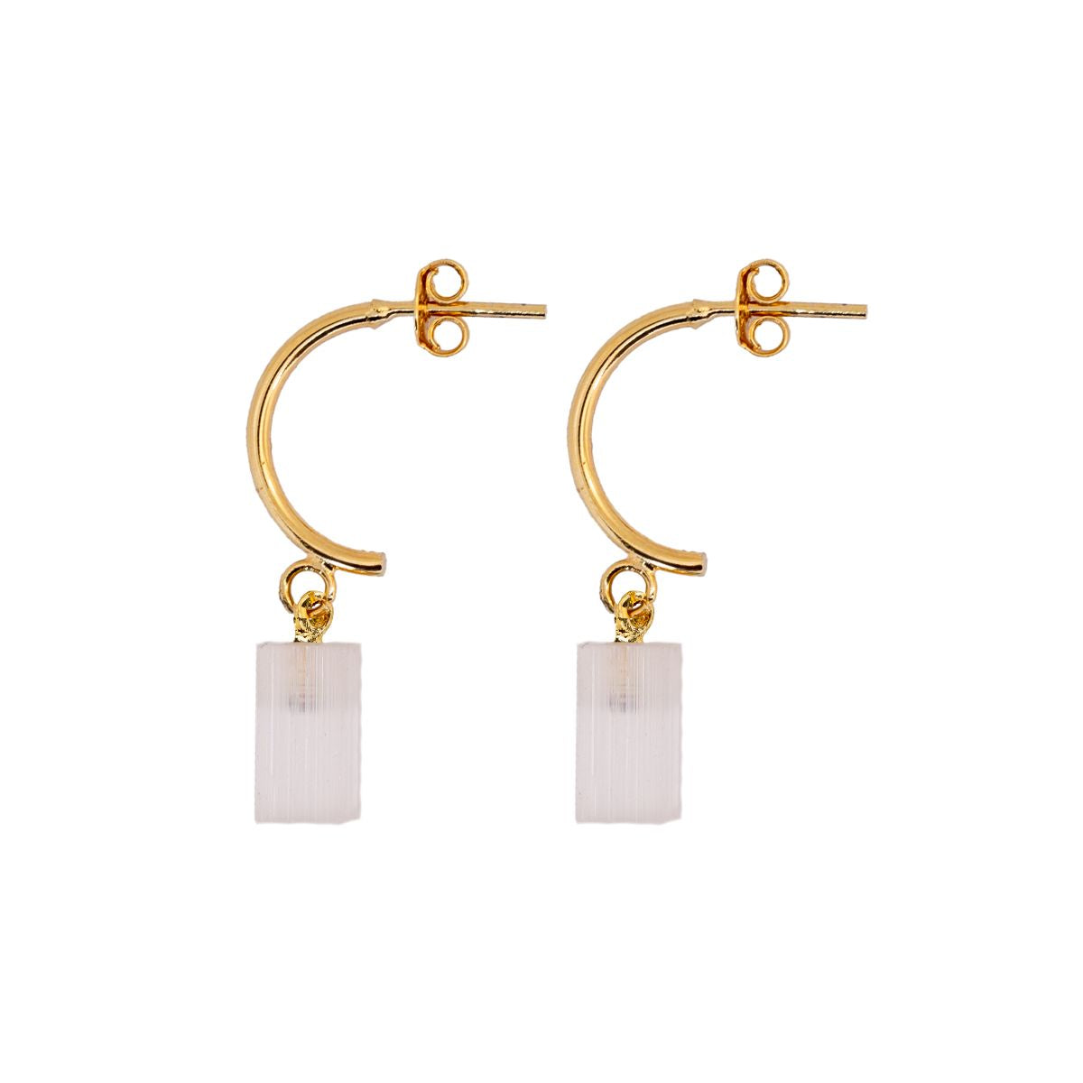 Selenite Half Moon Earrings - Gold Plated