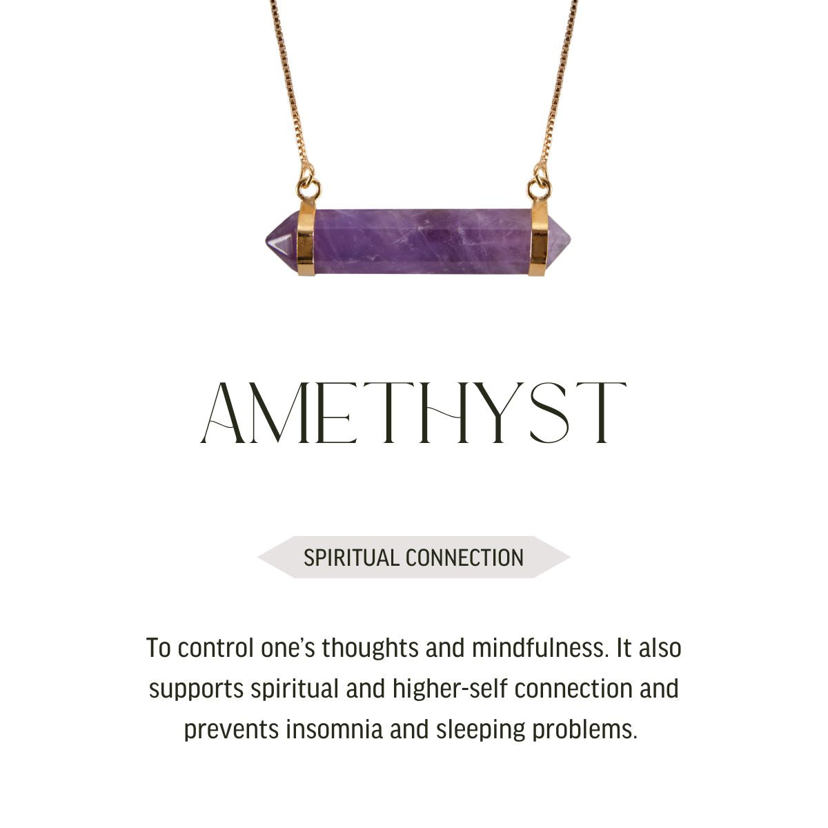 Amethyst Two Points - Horizontal Necklace - Gold Plated