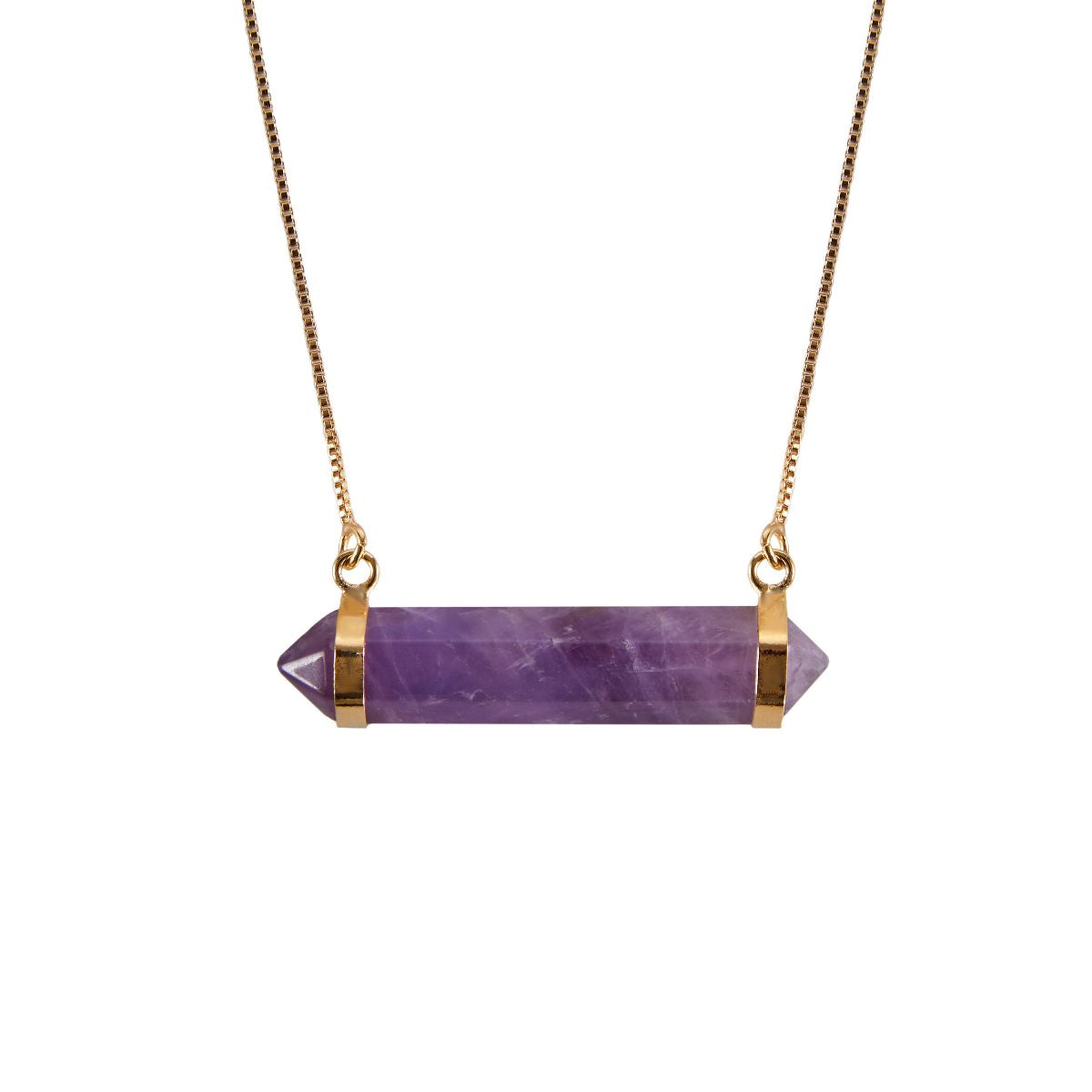 Amethyst Two Points - Horizontal Necklace - Gold Plated