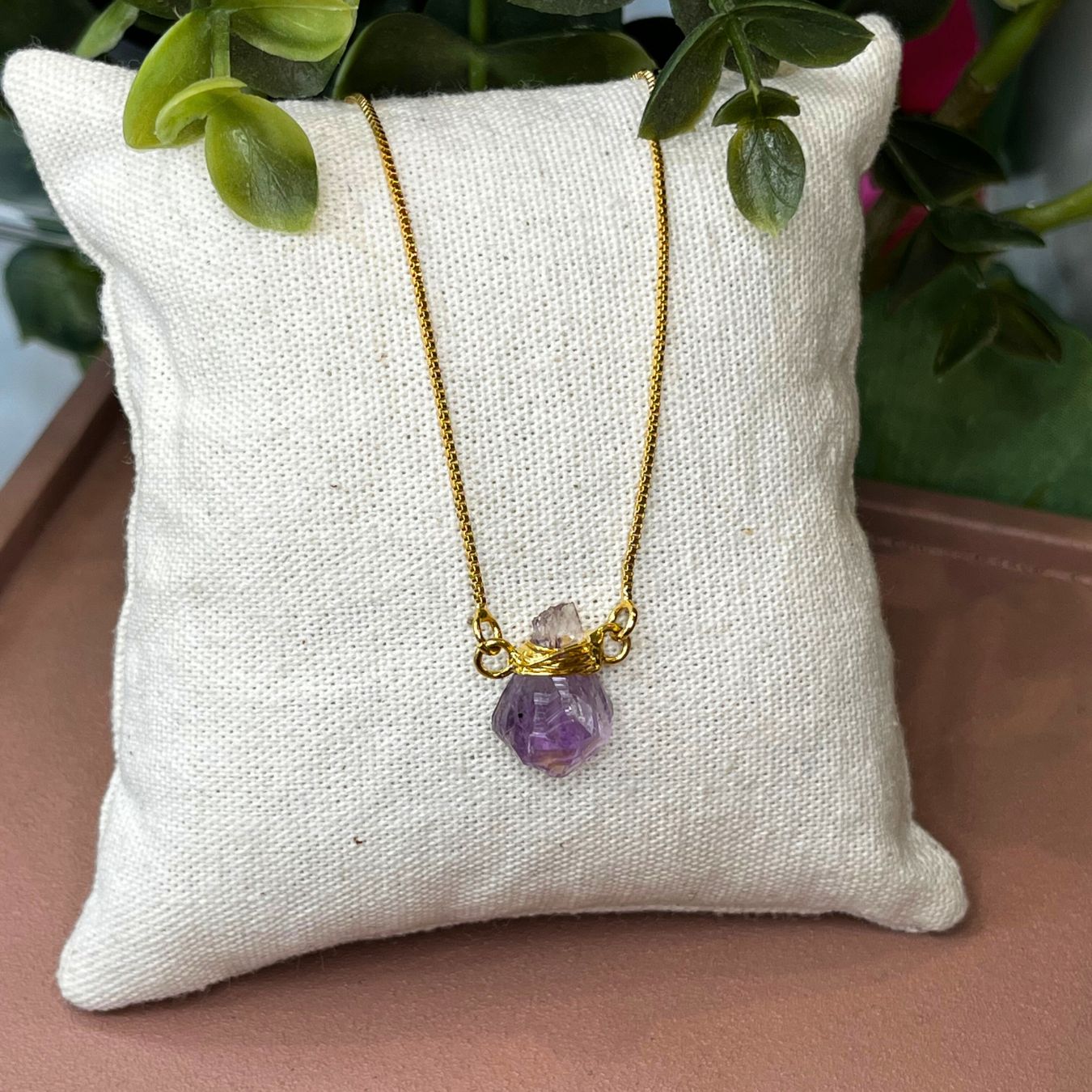 Amethyst - Wrapped Necklace Raw - Gold Plated - S