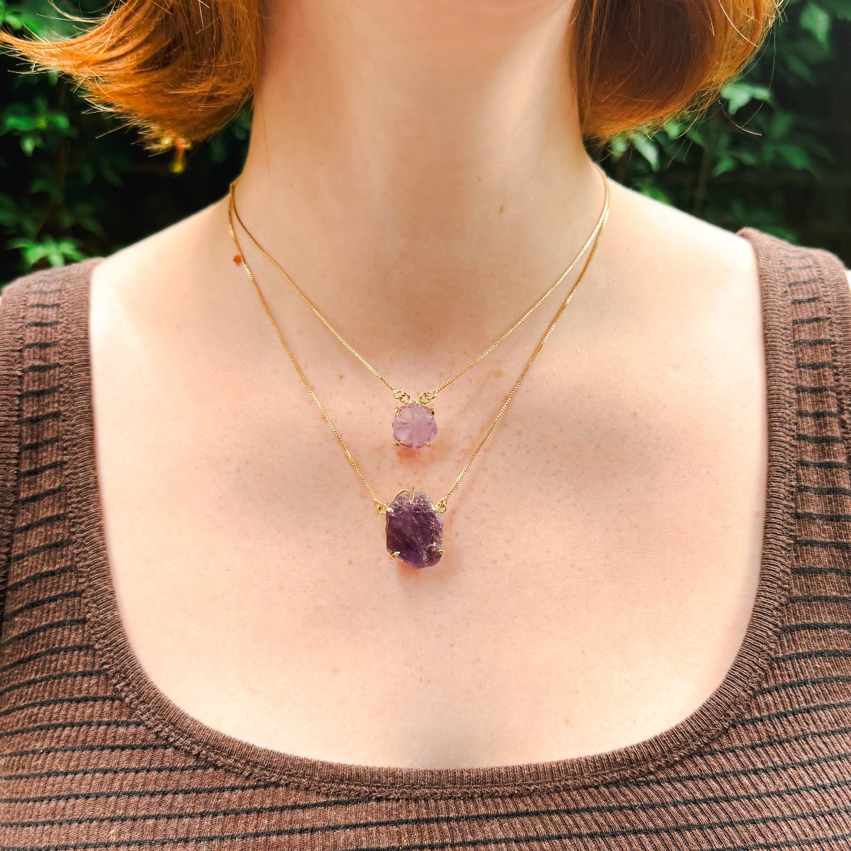 Big Amethyst - Lollipop Necklace - Gold Plated