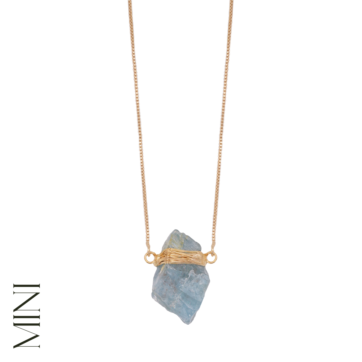 Aquamarine - Wrapped Necklace Raw - Gold Plated - S