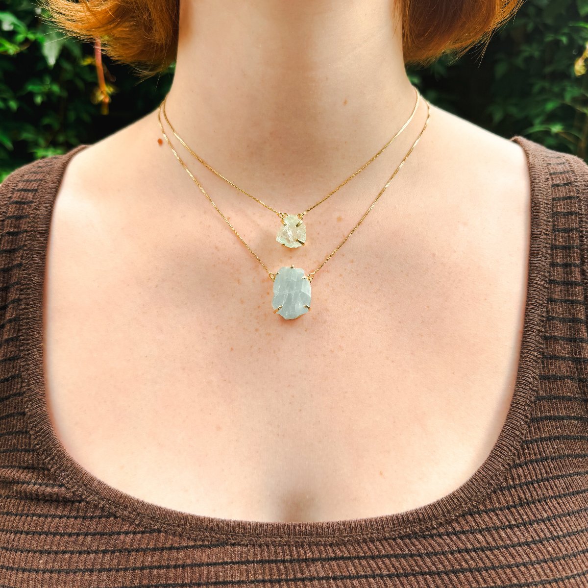Small Aquamarine - Lollipop Necklace - Gold Plated
