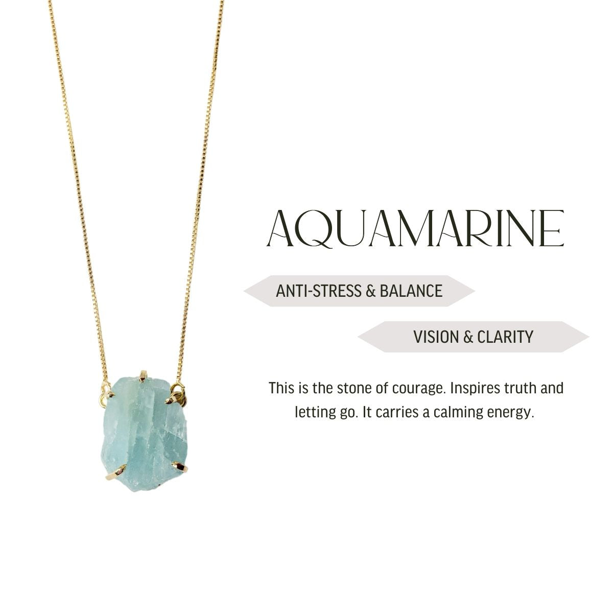 Big Aquamarine - Lollipop Necklace - Gold Plated