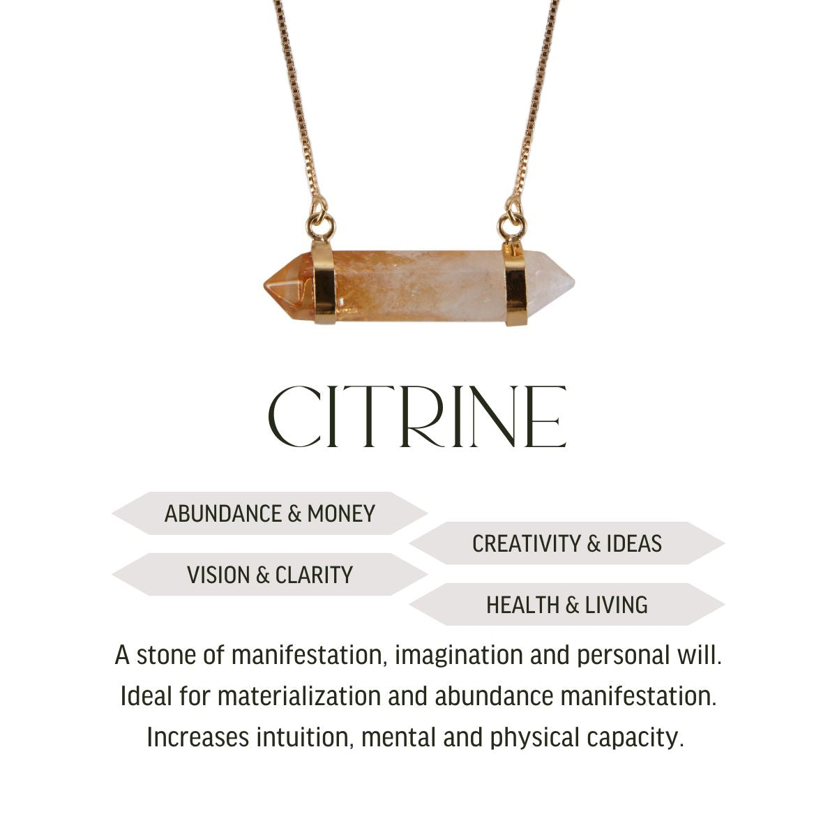 Citrine Two Points - Horizontal Necklace - Gold Plated