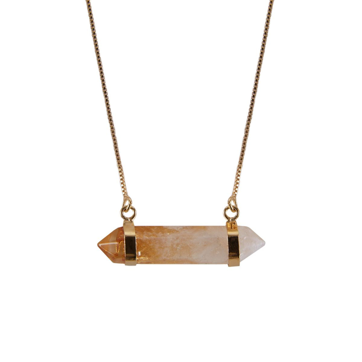 Citrine Two Points - Horizontal Necklace - Gold Plated