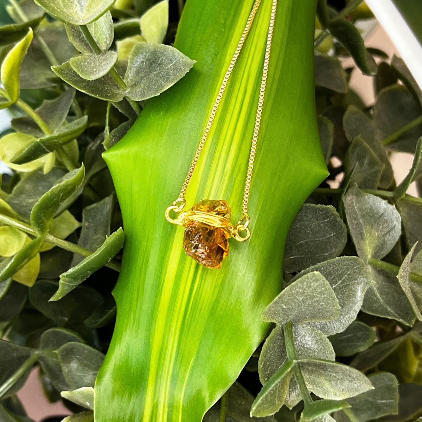 Citrine - Wrapped Necklace Raw - Gold Plated - S