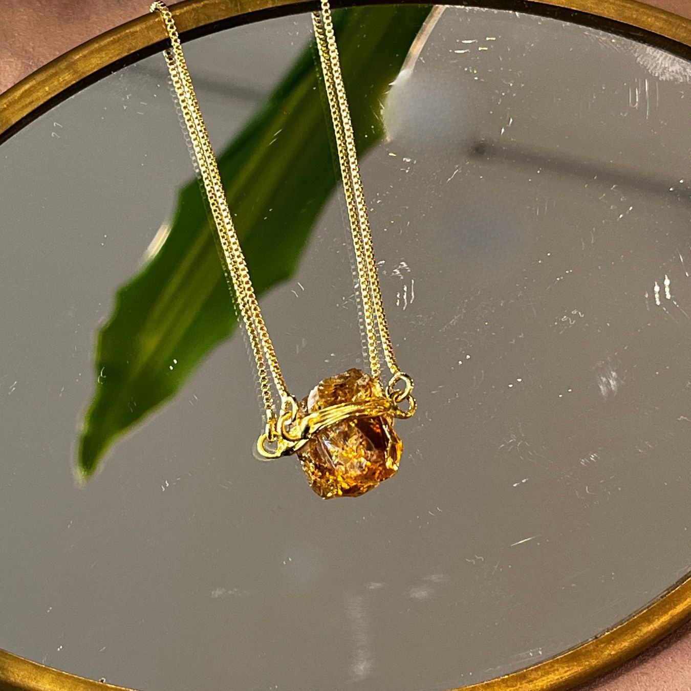 Citrine - Wrapped Necklace Raw - Gold Plated - S