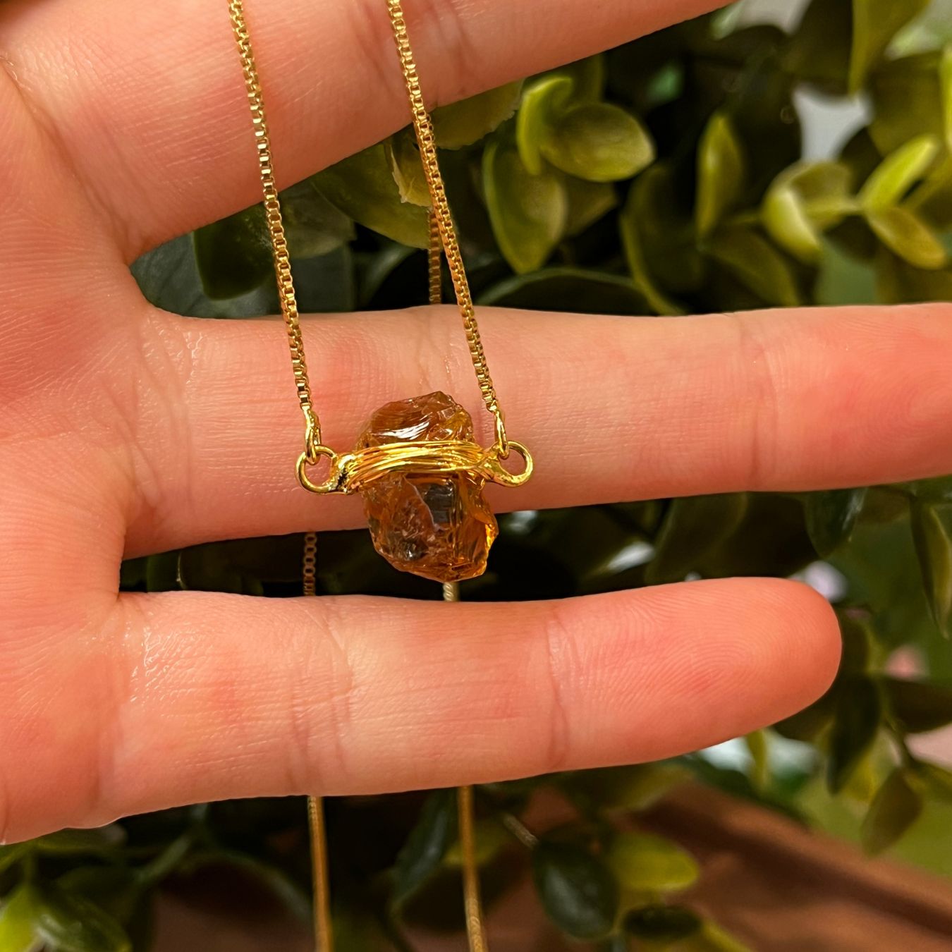 Citrine - Wrapped Necklace Raw - Gold Plated - S
