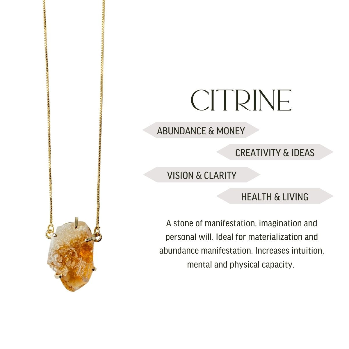 Big Citrine - Lollipop Necklace - Gold Plated