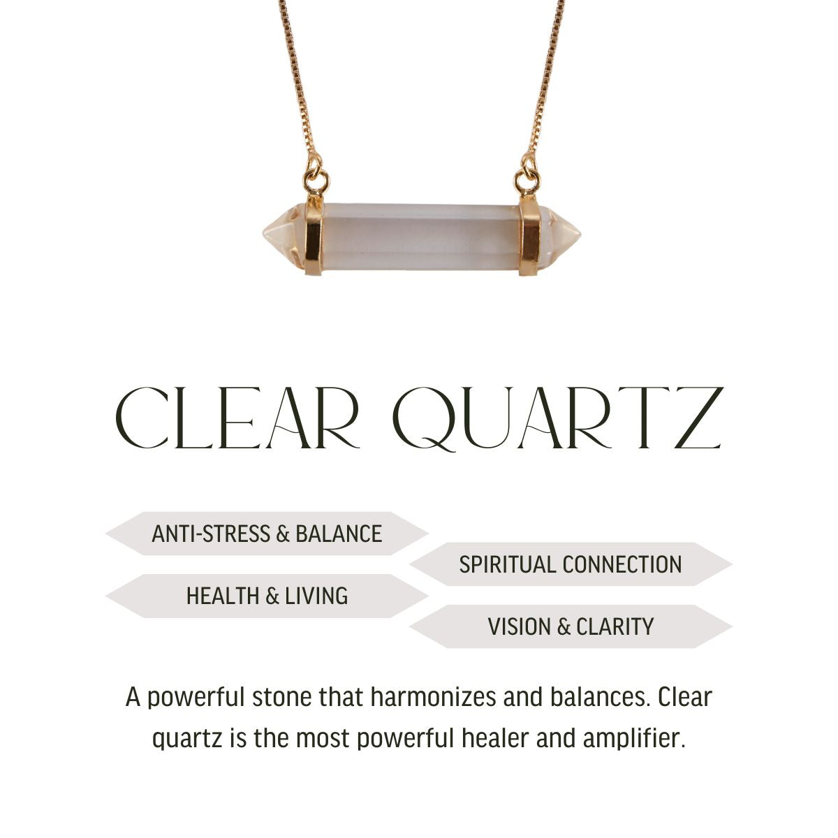 Clear Quartz Two Points - Horizontal Necklace - Gold Plated