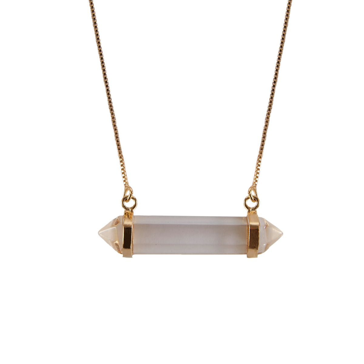 Clear Quartz Two Points - Horizontal Necklace - Gold Plated