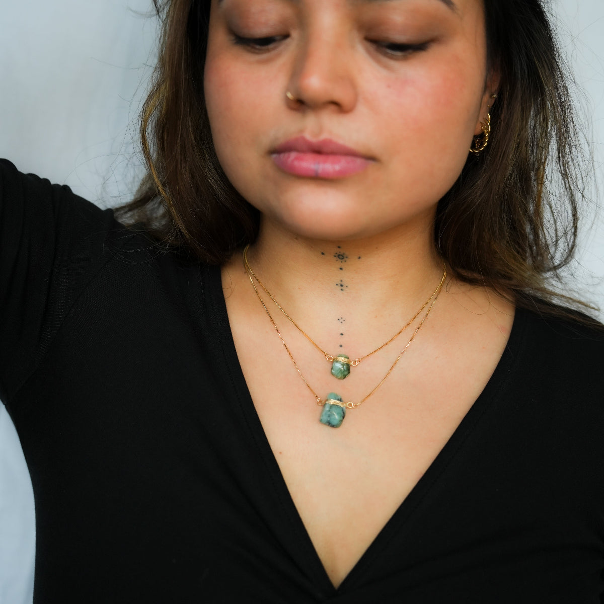 Emerald - Wrapped Necklace Raw - Gold Plated - S