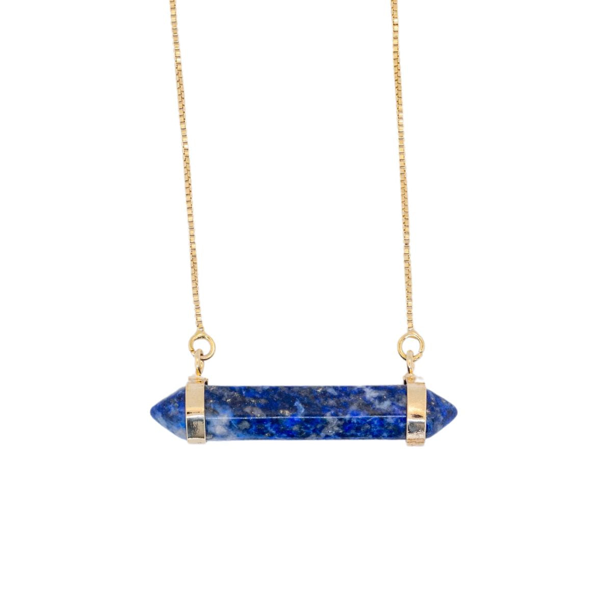 Lapis Lazuli Two Points - Horizontal Necklace - Gold Plated