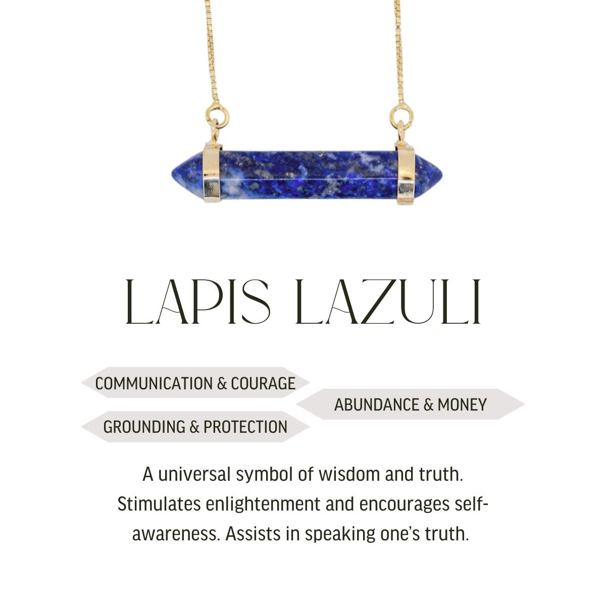 Lapis Lazuli Two Points - Horizontal Necklace - Gold Plated