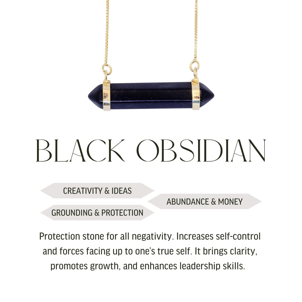 Black Obsidian Two Points - Horizontal Necklace - Gold Plated