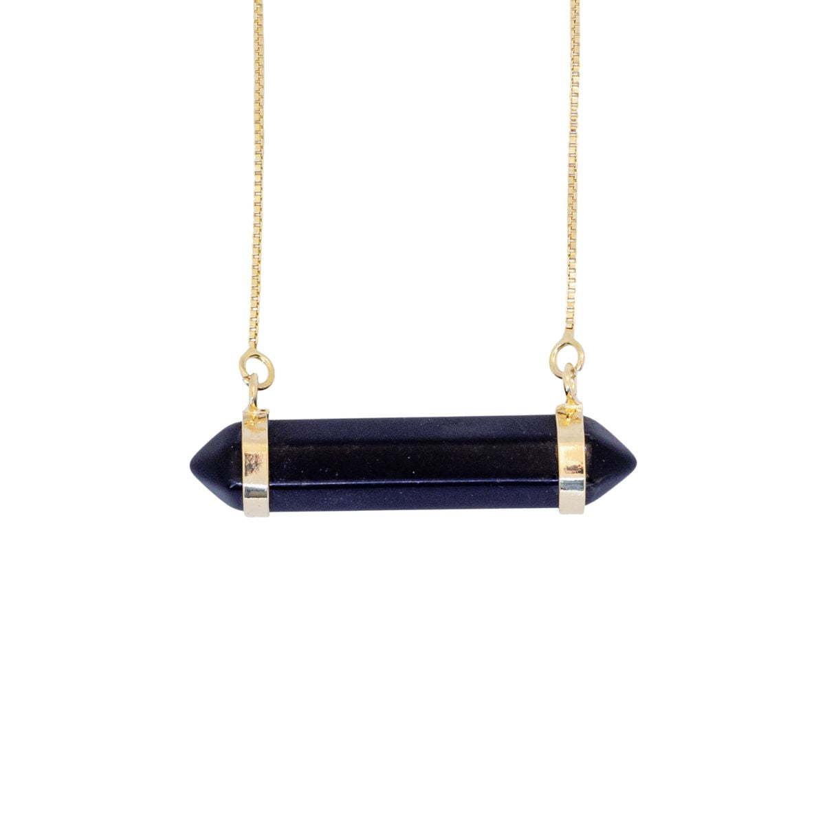 Black Obsidian Two Points - Horizontal Necklace - Gold Plated