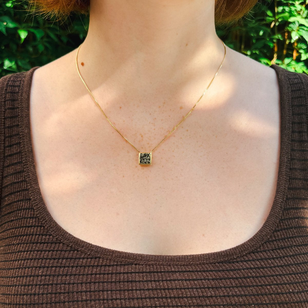 Pyrite Square Necklace - Gold Plated