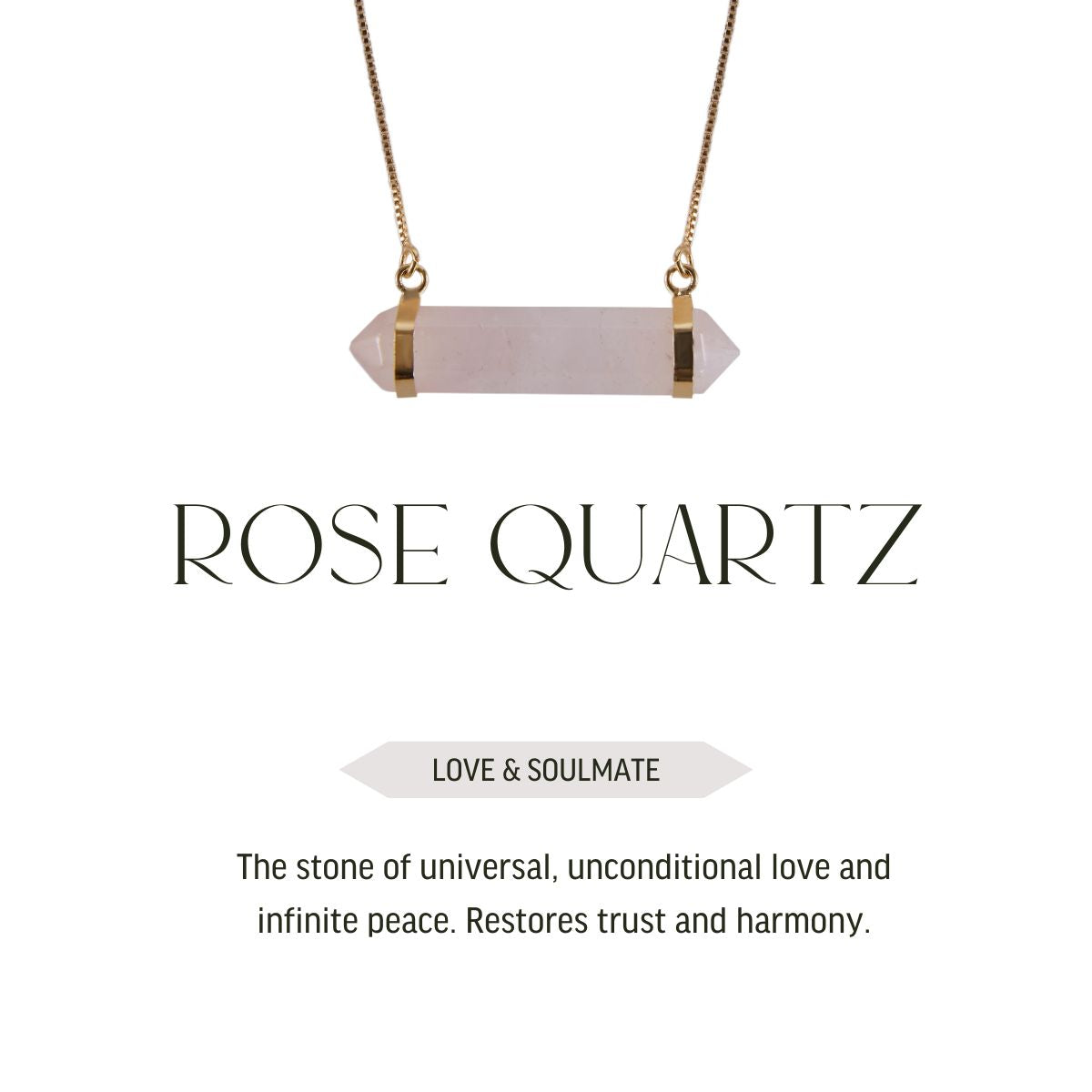 Rose Quartz Two Points - Horizontal Necklace - Gold Plated