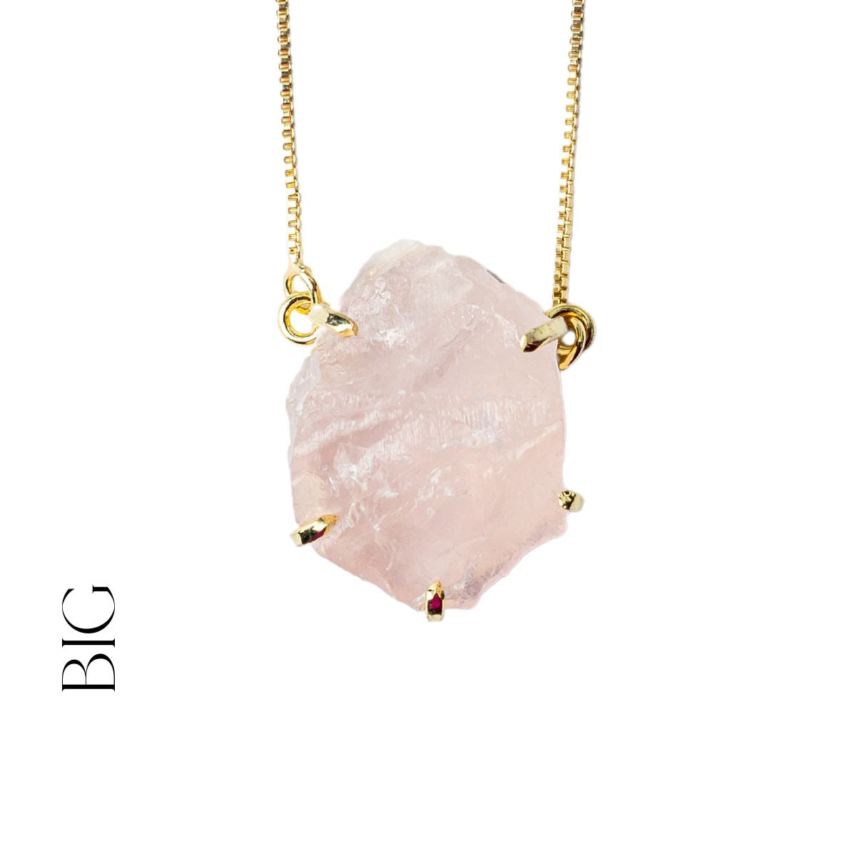 Big Rose Quartz - Lollipop Necklace - Gold Plated