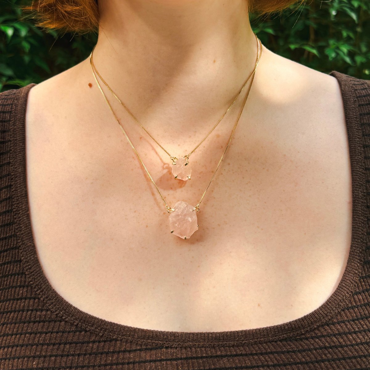 Small Rose Quartz - Lollipop Necklace - Gold Plated