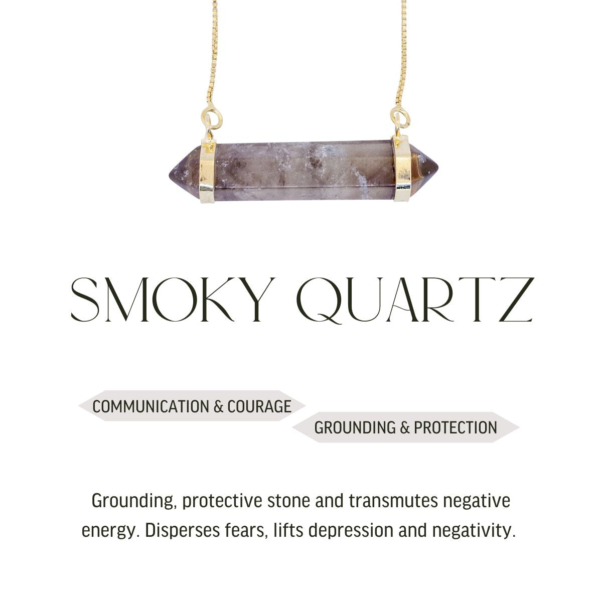 Smoky Quartz Two Points - Horizontal Necklace - Gold Plated