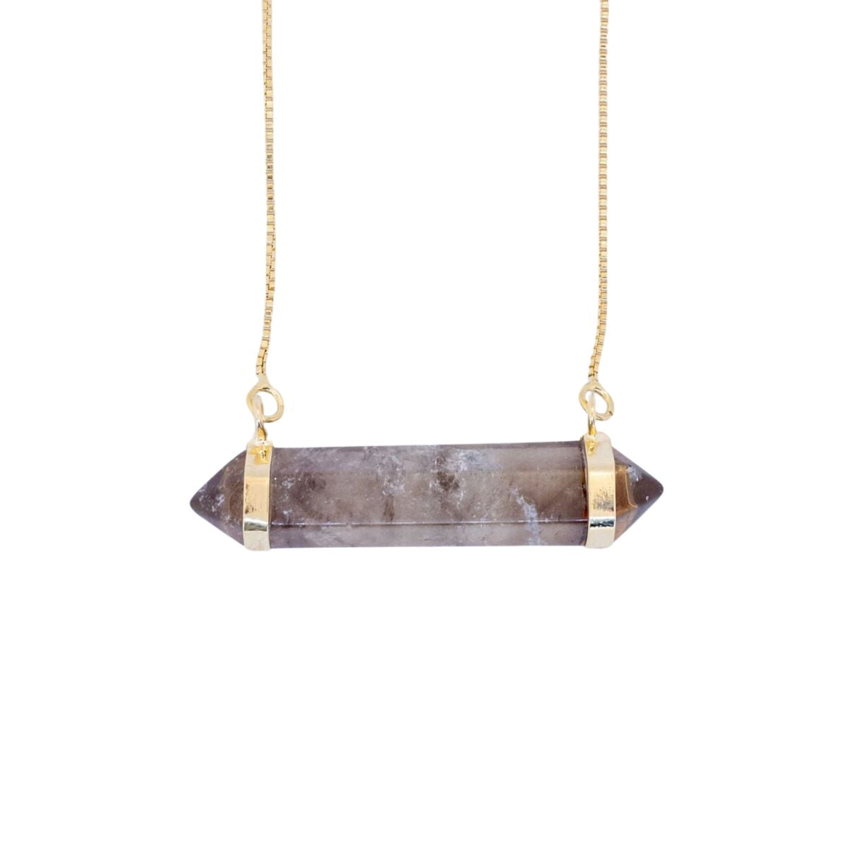 Smoky Quartz Two Points - Horizontal Necklace - Gold Plated