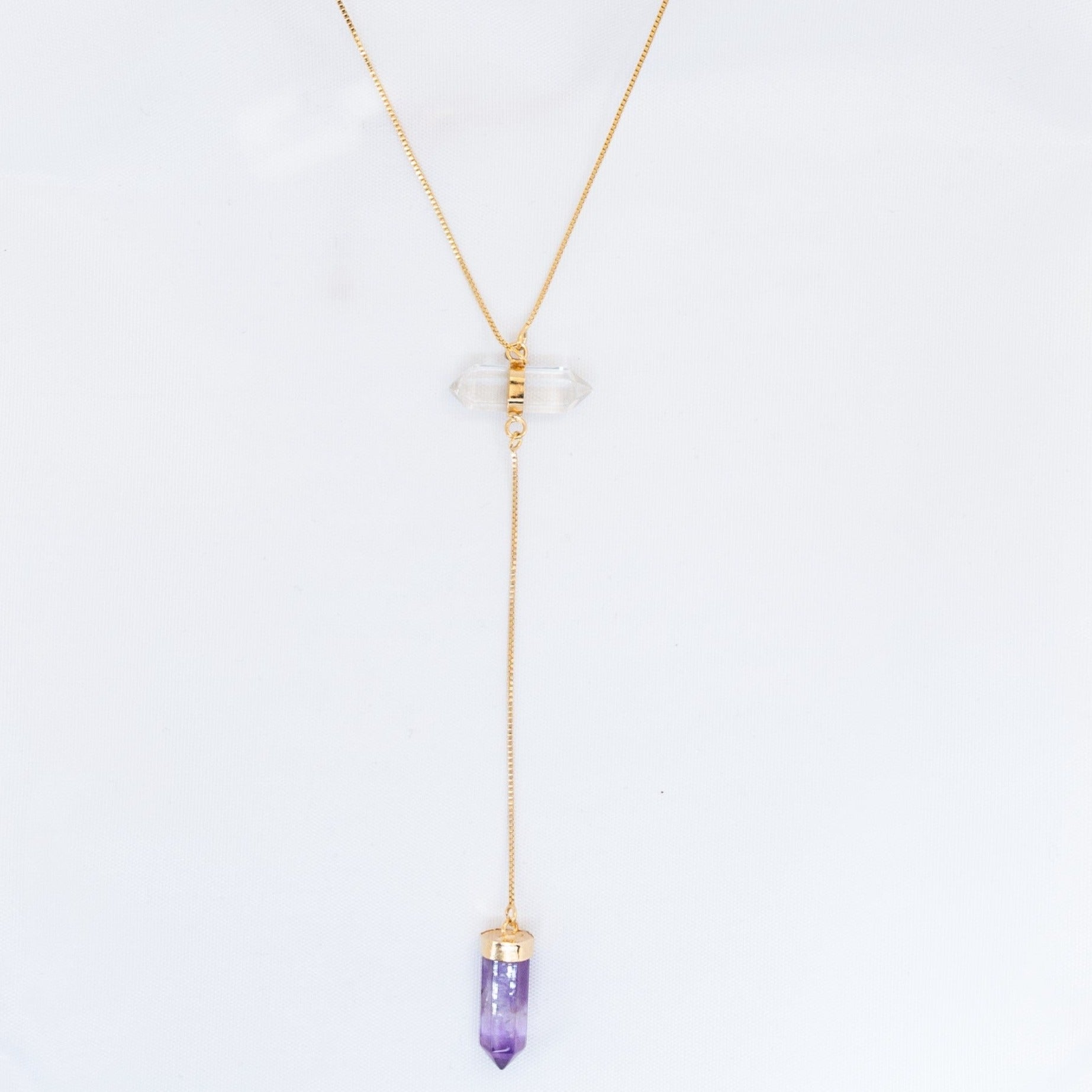Amethyst and Clear Quartz - All Flow Necklace - Gold Plated