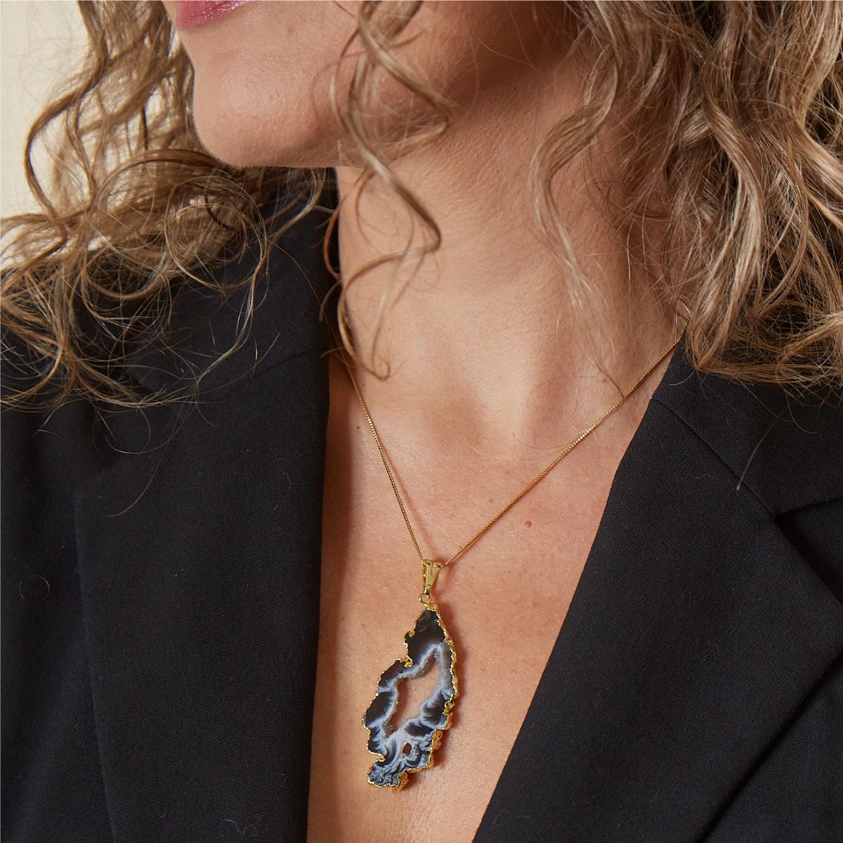 Brown & Black Agate - Pendant - Your Mini Universe - Gold Plated