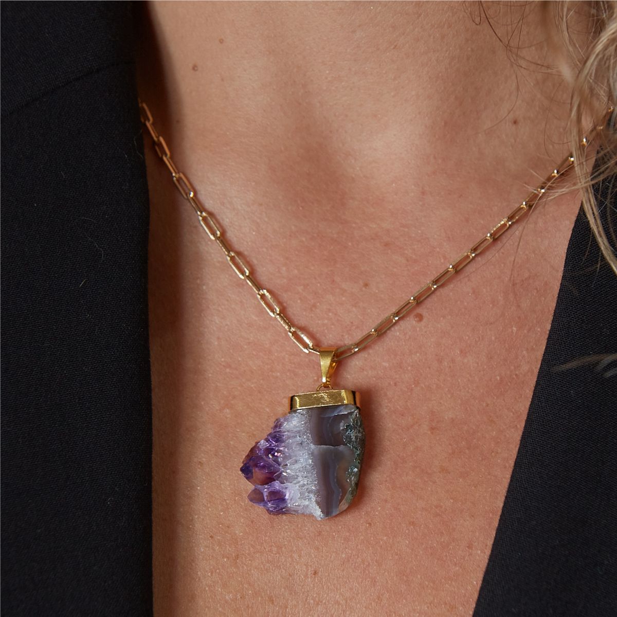 Amethyst - Mountain Top - Raw Pendant - Gold Plated