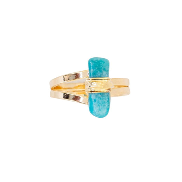 Amazonite - Wrapped Raw Ring - Adjustable - Gold Plated