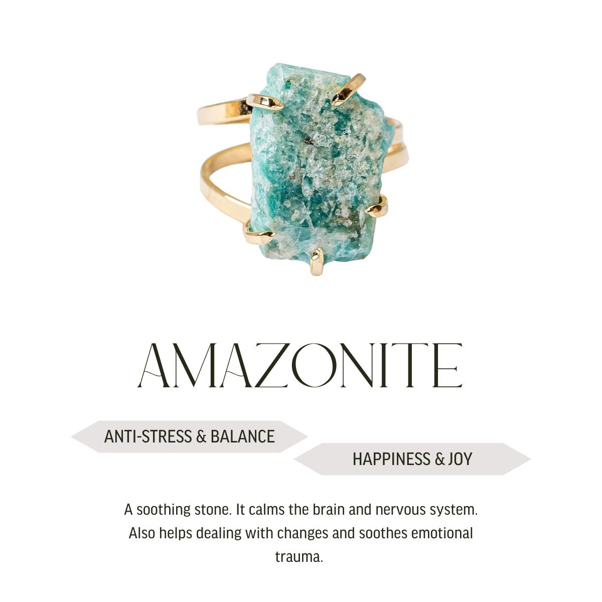 Big Amazonite - Lollipop Ring - Gold Plated