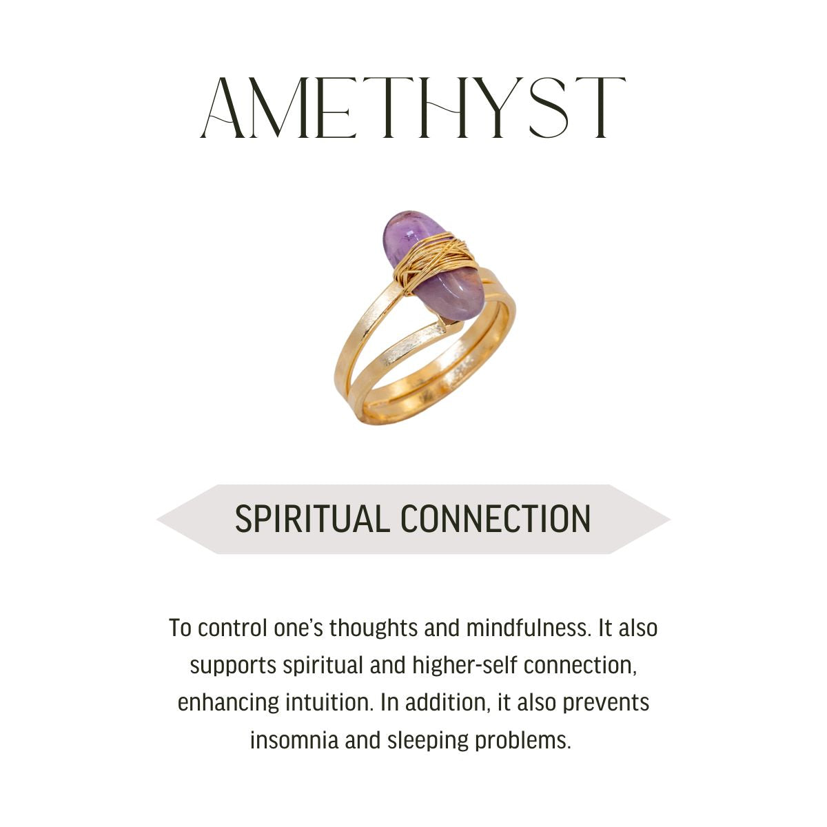 Amethyst - Wrapped Raw Ring - Adjustable - Gold Plated