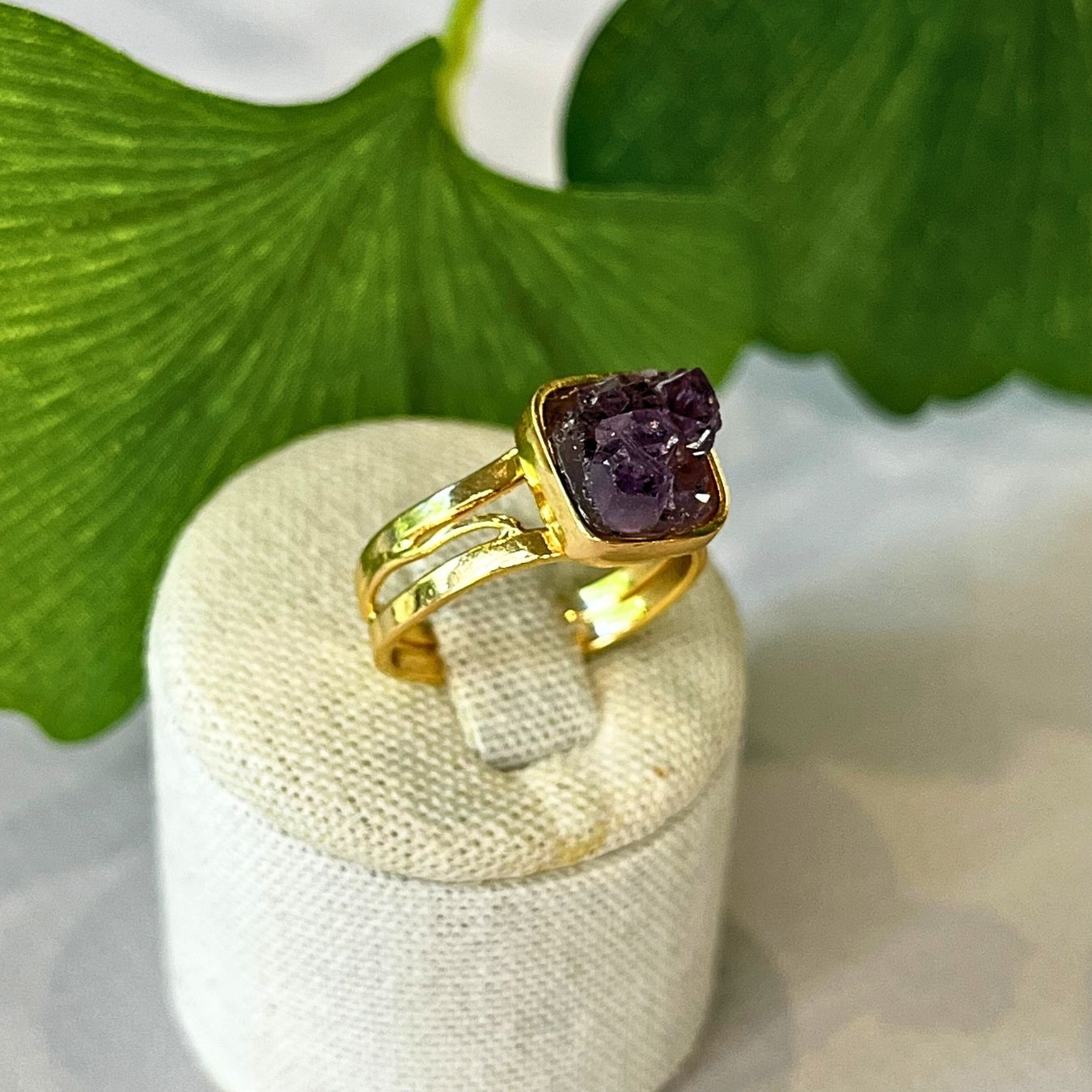 Raw Geode - Ring Adjustable - Gold Plated