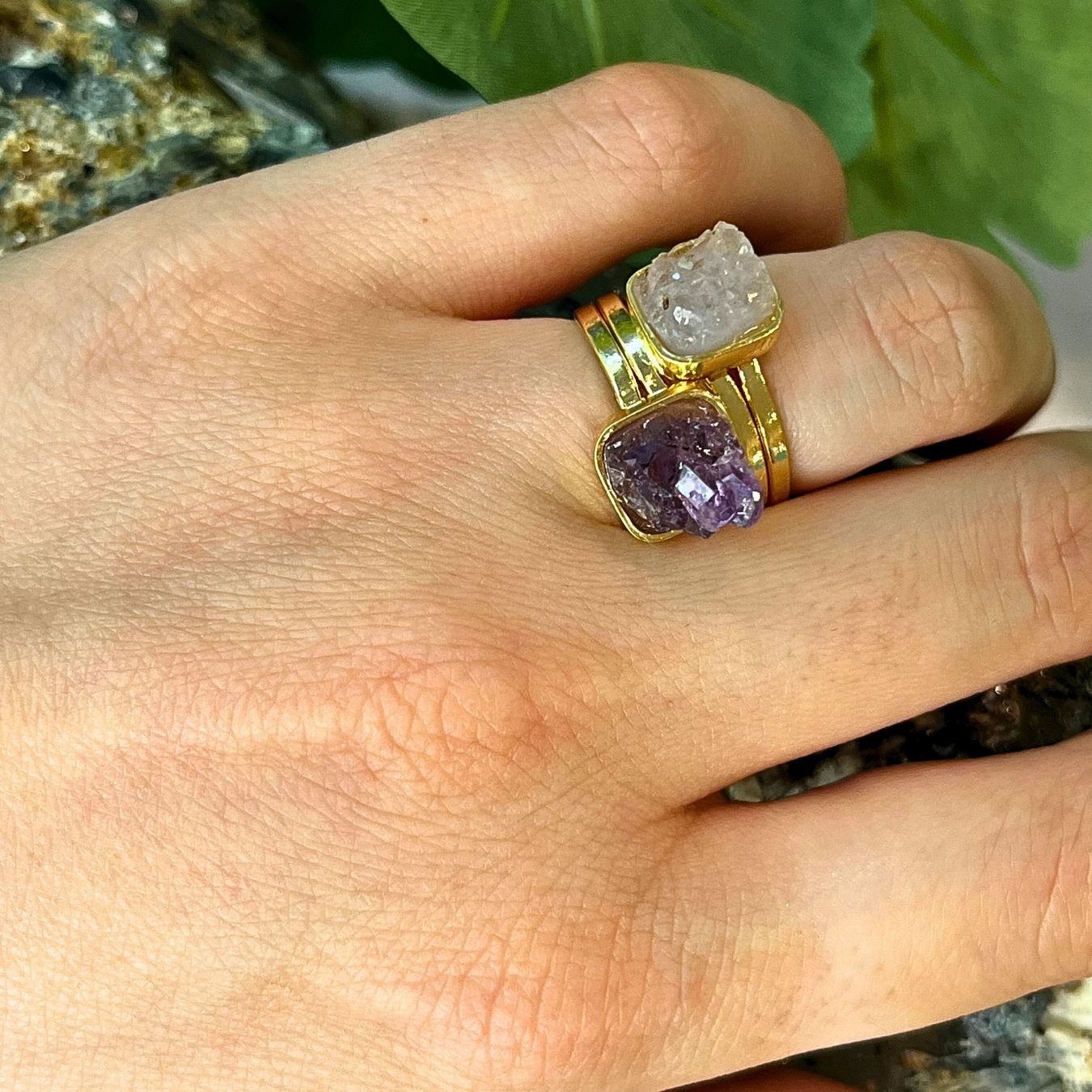 Raw Geode - Ring Adjustable - Gold Plated