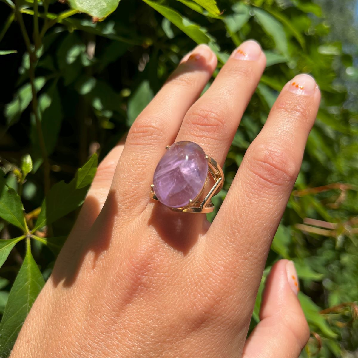 Amethyst Cabuchon Ring - Gold Plated