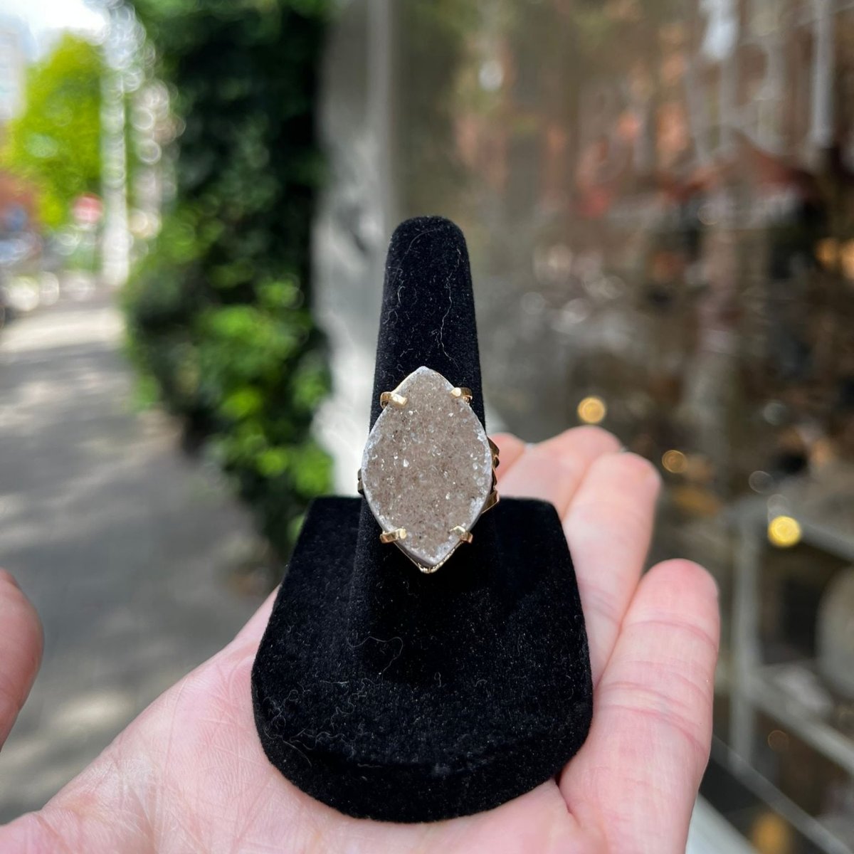 Amethyst - Leaf Druzy Ring - Gold Plated