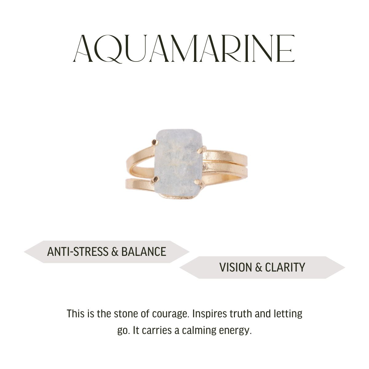 Aquamarine - Love Is In The Air - Rectangular Ring - Gold Plated - S