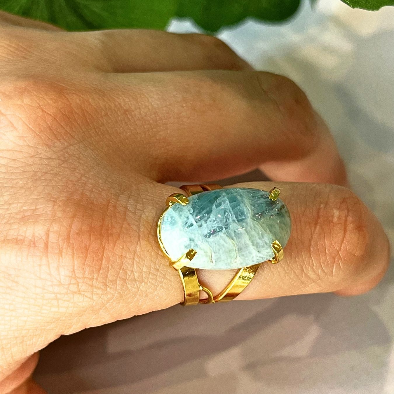 Various stones - Adjustable Cabochon Ring - Gold Plated