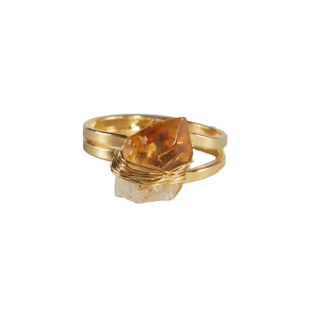 Citrine - Wrapped Raw Ring - Adjustable - Gold Plated