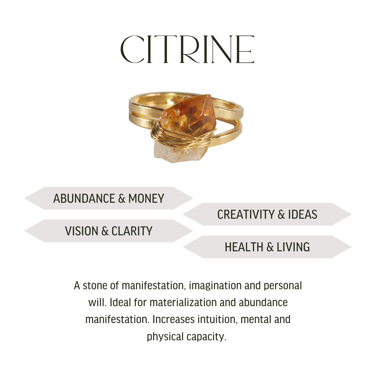 Citrine - Wrapped Raw Ring - Adjustable - Gold Plated