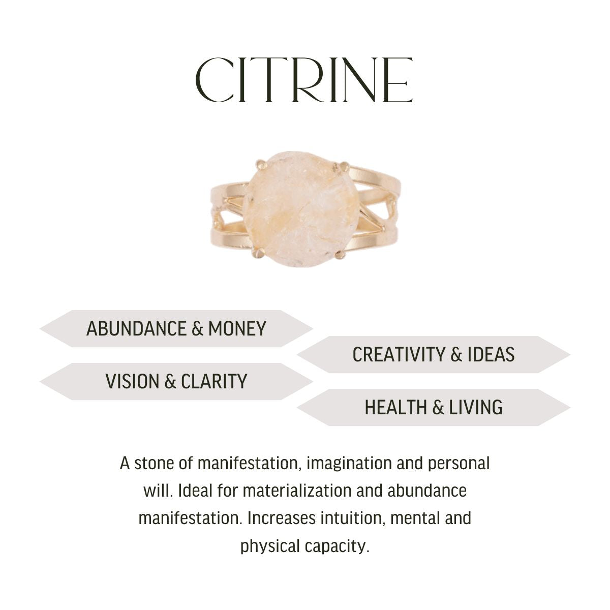 Citrine - Love Is In The Air - Round Ring - Gold Plated