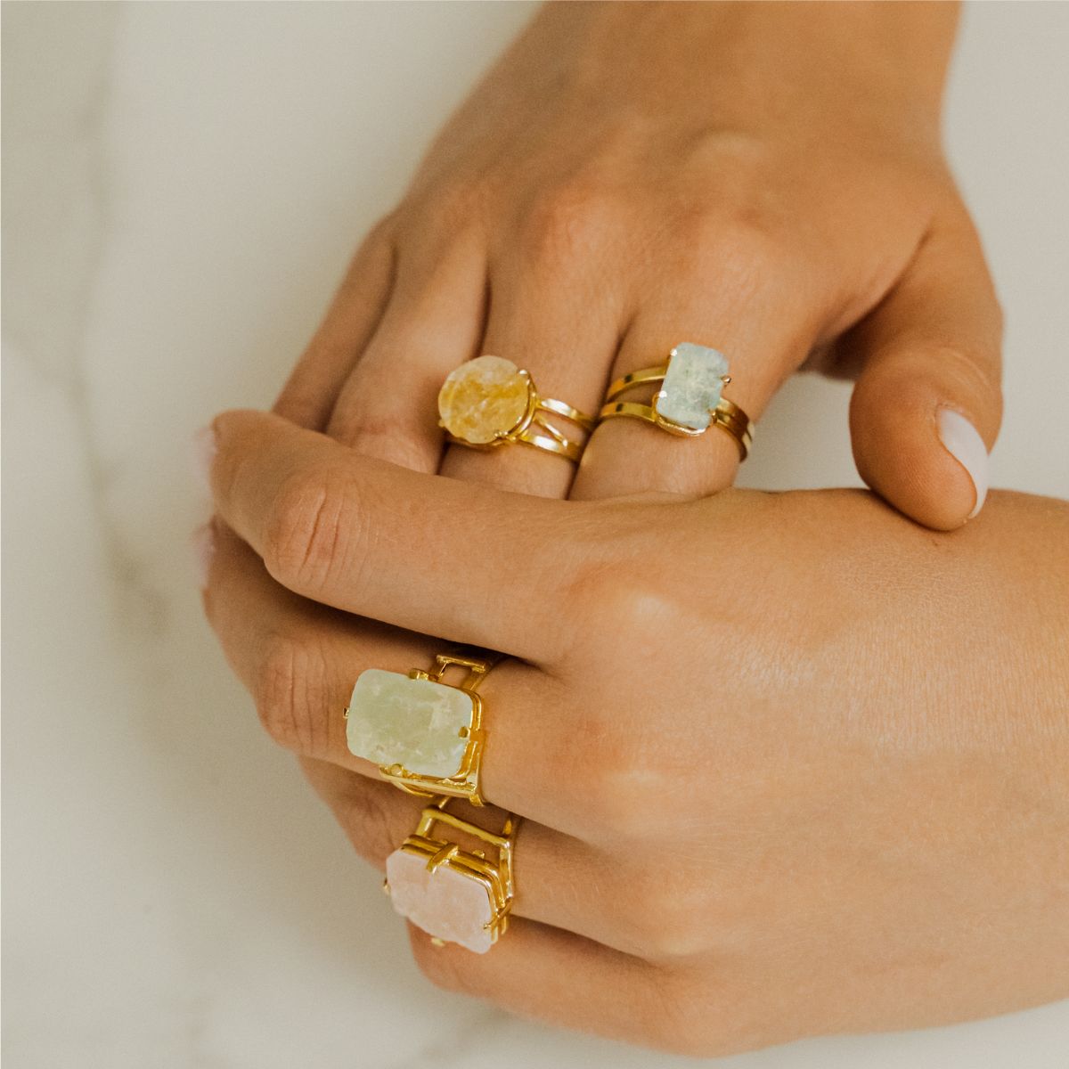Citrine - Love Is In The Air - Round Ring - Gold Plated